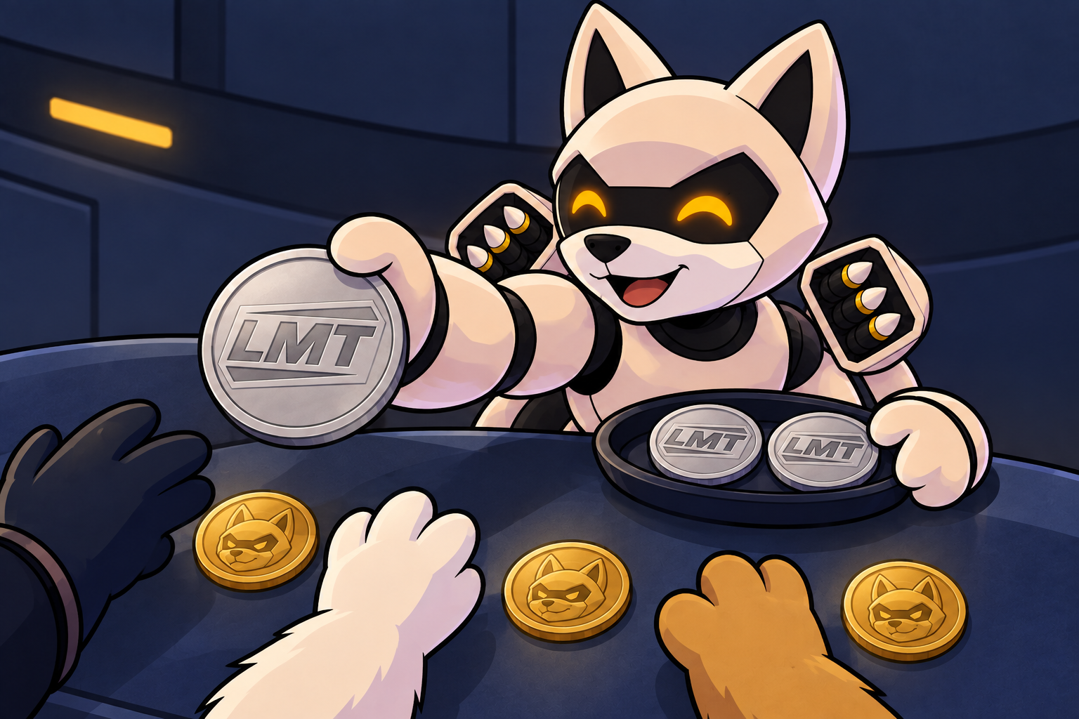 Smiling Martinu handing silver LMT tokens to holders of Martinu gold tokens